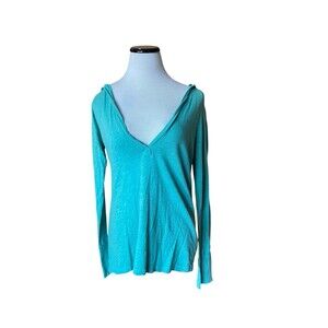 Vintage Y2K Old Navy Fitted Hooded Deep V-Neck Top Size L Blue Layer 2000s Basic